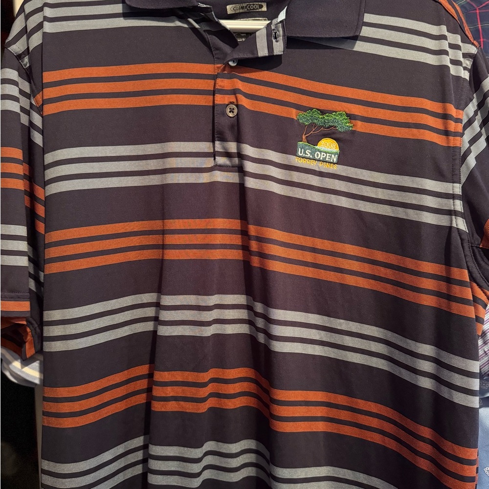US Open Golf Striped Polo - Navy and Orange